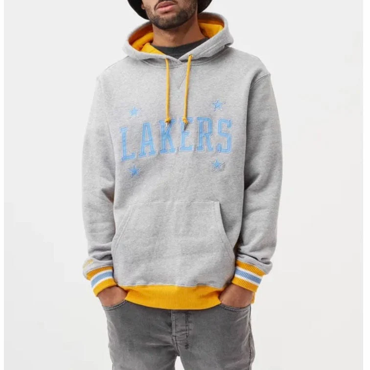 Mitchell & Ness Minneapolis Lakers Premium Fleece Hoodie (Grey/Yellow) - Image 2