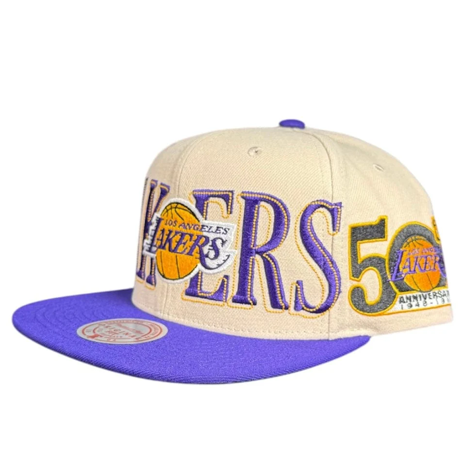 Mitchell & Ness Nba La Lakers Across The Board Snapback (Cream) - Image 3