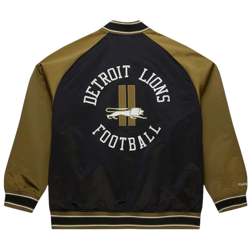 Mitchell & Ness NFL Detroit Lions Double Clutch Satin Jacket (Black/Olive) - Image 2