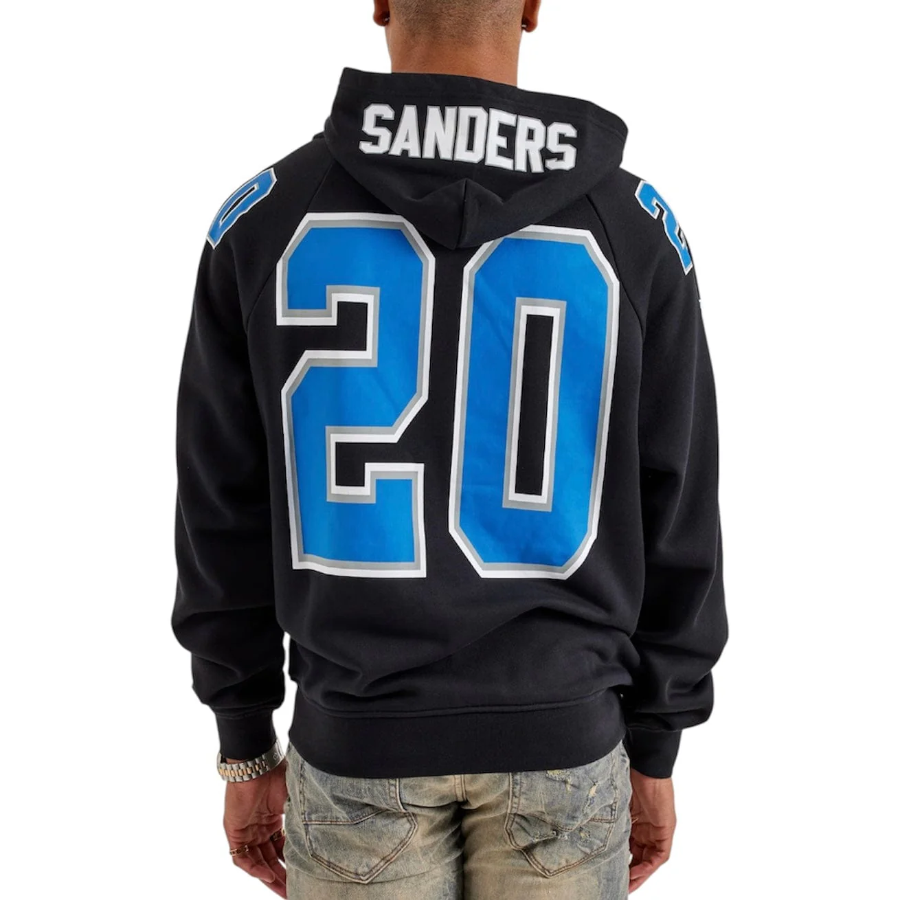 Mitchell & Ness NFL Lions Maxxed Out Raglan Barry Sanders Hoodie (Black) - Image 2