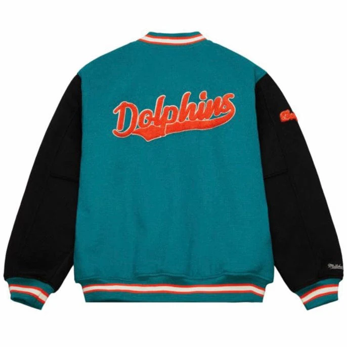 Mitchell & Ness Nfl Miami Dolphin Team Legacy Varsity Jacket (Teal/Black) - Image 2