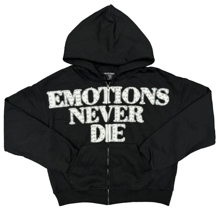Mixed Emotion Black End Rhinestone Hoodie (Black)