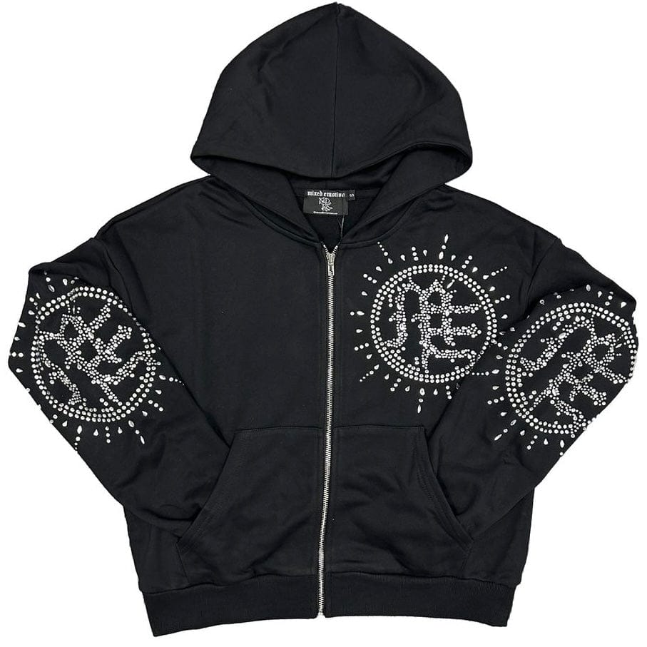 Mixed Emotion Eclipse Rhinestone Hoodie & Sweatpants Set (Black)