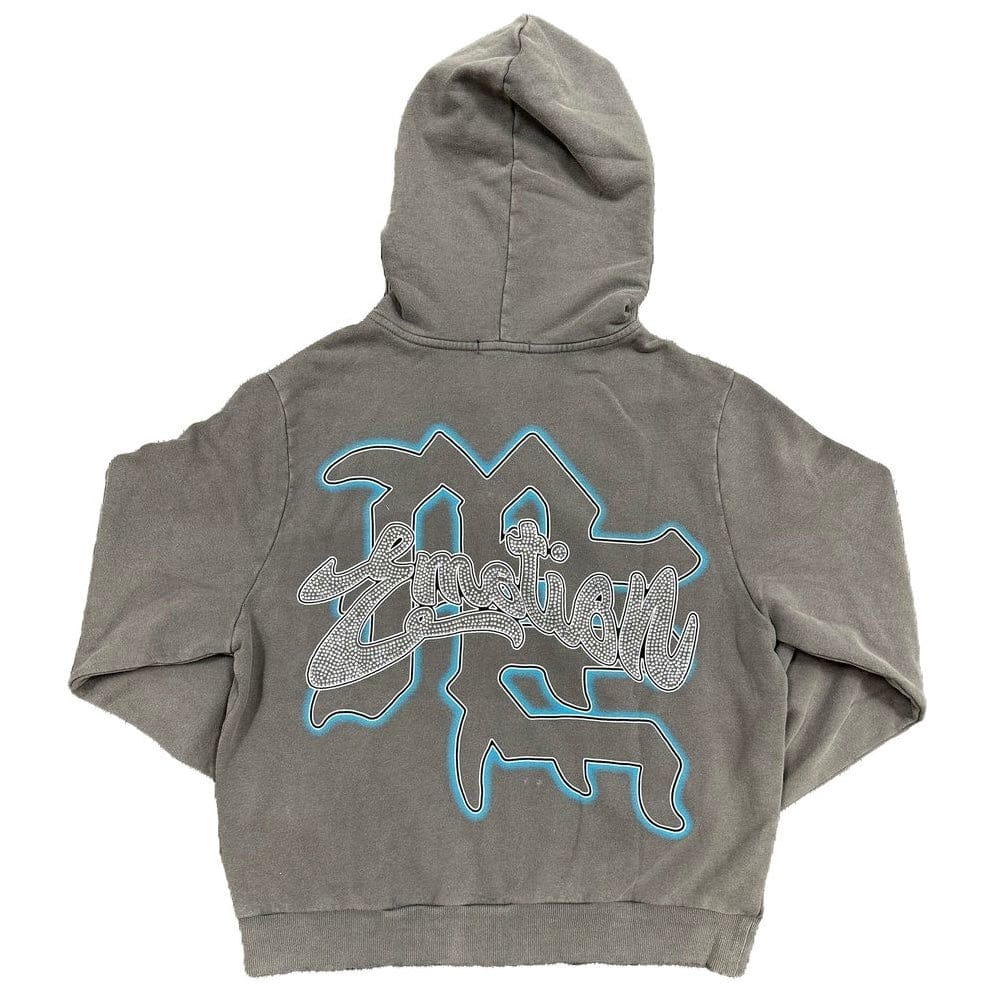 Mixed Emotion Eye Covered Angel Rhinestone Hoodie (Grey) - Image 2