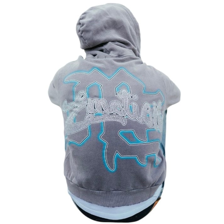 Mixed Emotion Eye Covered Angel Rhinestone Hoodie (Grey) - Image 4