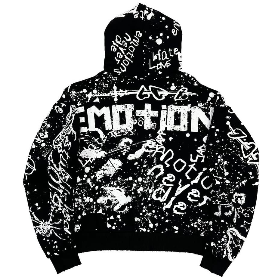 Mixed Emotion Graffiti Zip Up Hoodie (Black) - Image 2