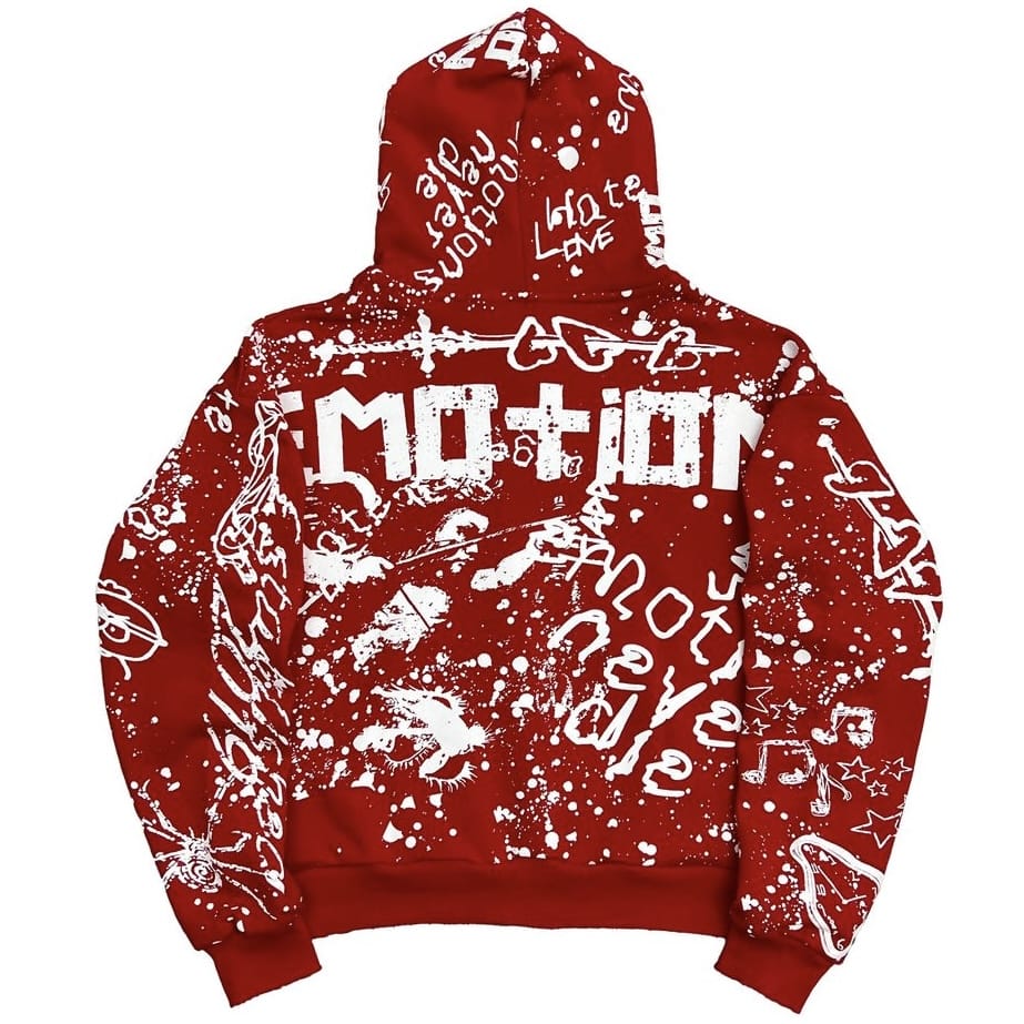 Mixed Emotion Graffiti Zip Up Hoodie (Red) - Image 2
