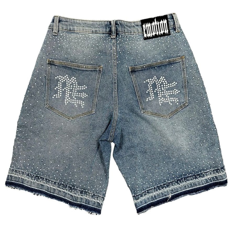 Mixed Emotion Me Rhinestone Denim Shorts (Rhinestone Blue) - Image 2