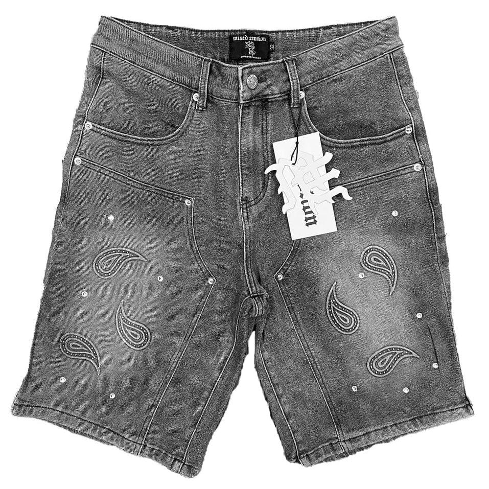 Mixed Emotion Paisley Denim Shorts (Black) - Image 3