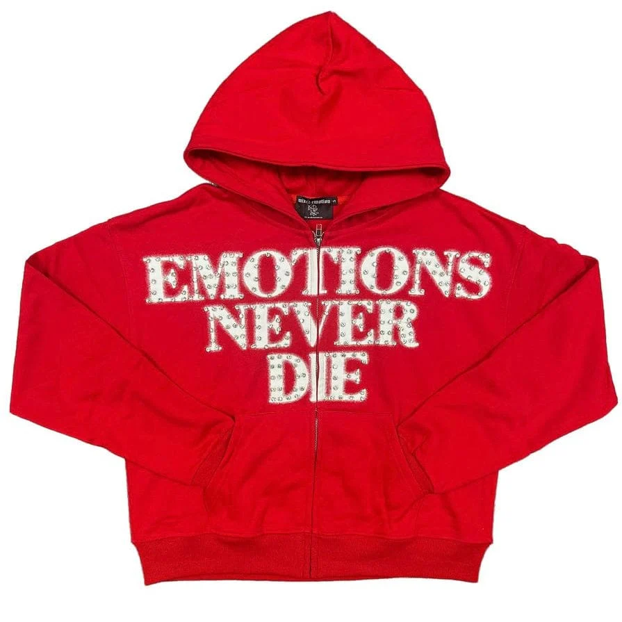 Mixed Emotion Red End Rhinestone Hoodie (Red)
