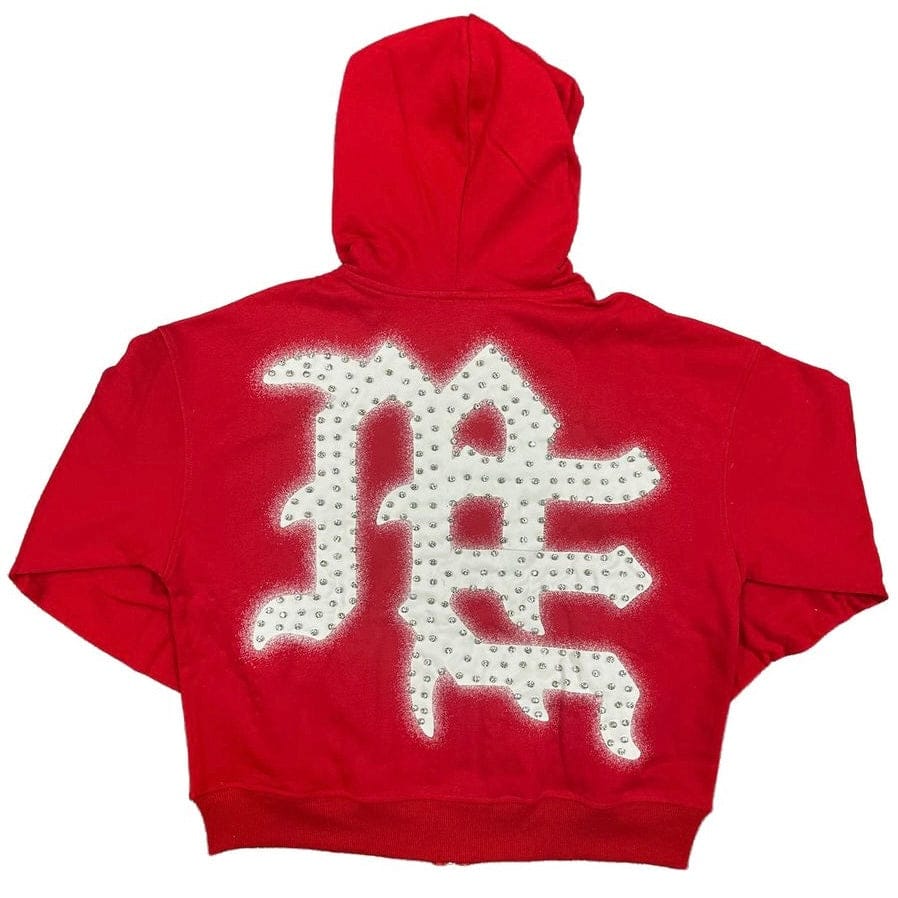 Mixed Emotion Red End Rhinestone Hoodie (Red) - Image 2