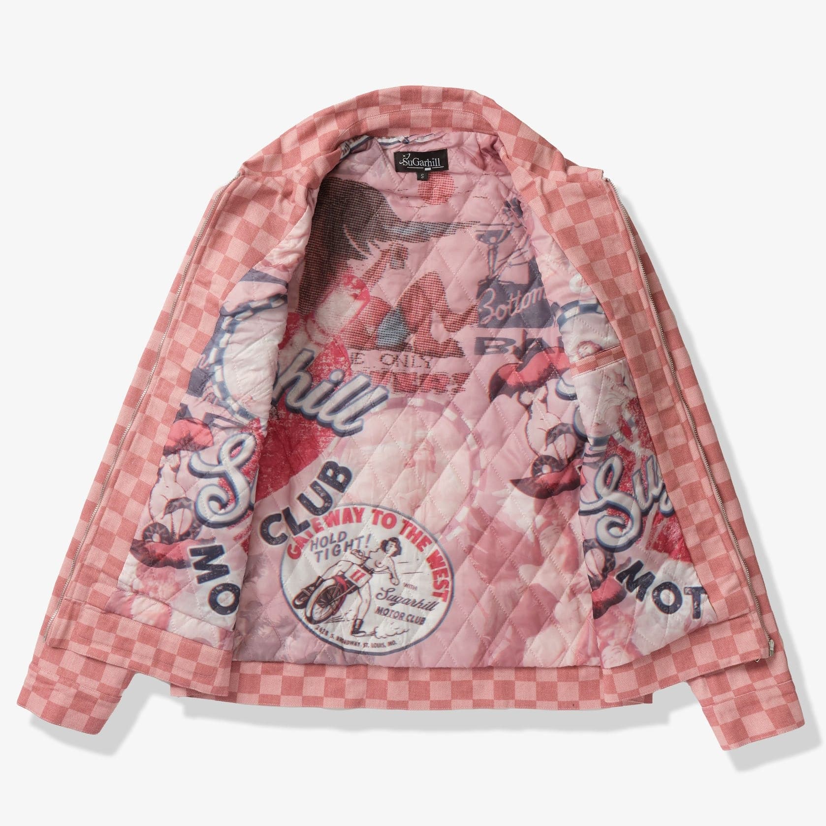 "Motor Club" Denim Trucker Jacket (red checker) - Image 9
