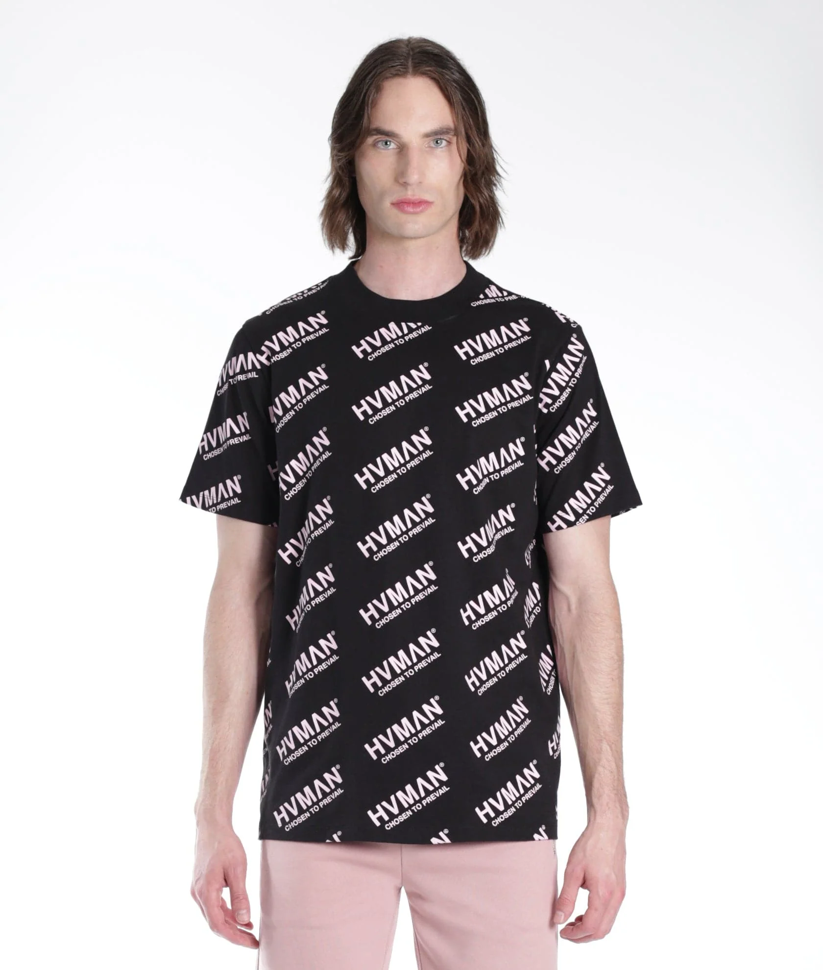 NOVELTY TEE REPEAT IN BLACK & DUSTY PINK LETTERING