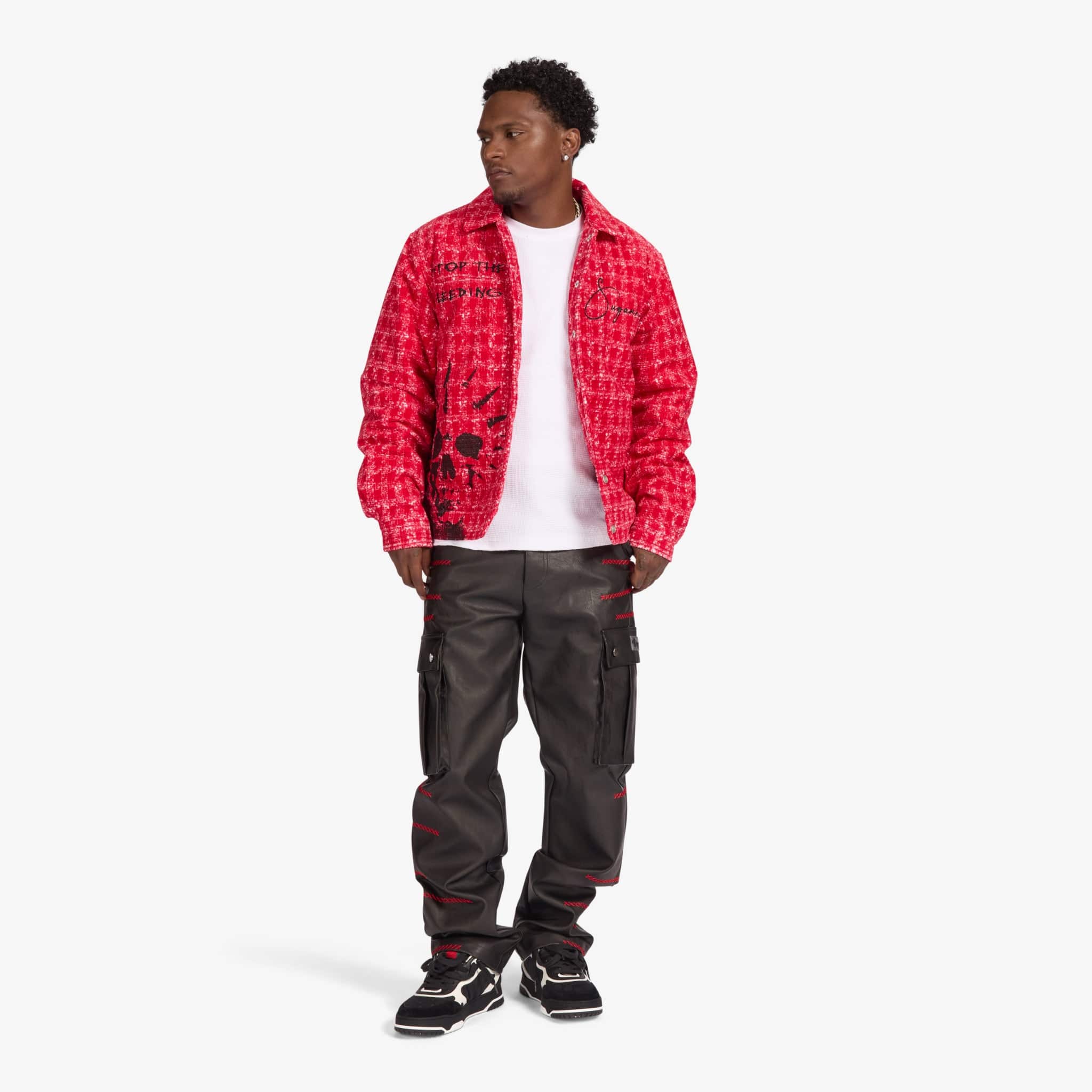 "Ogden" Leather Cargos (black/red) - Image 7