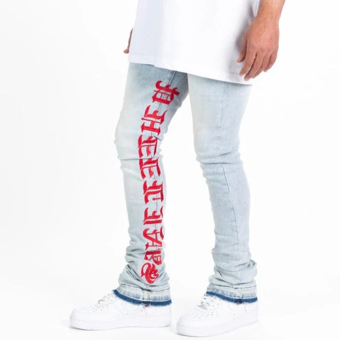 Pheelings Against All Odds Flare Stack Denim (Light Blue/Red) - Image 2