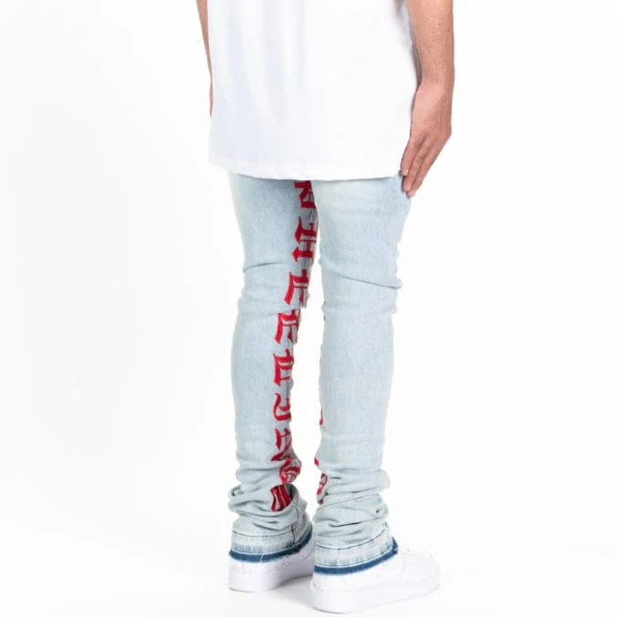 Pheelings Against All Odds Flare Stack Denim (Light Blue/Red) - Image 3