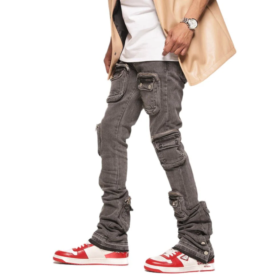 Pheelings "Journey To Greatness" Cargo Flare Stack Denim (Charcoal Grey) - Image 2