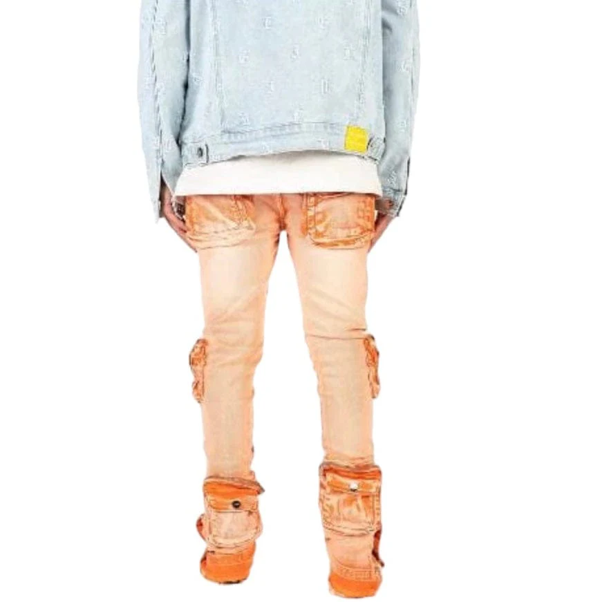 Pheelings "Journey To Greatness" Cargo Flare Stack Denim (Orange/Sand) - Image 3
