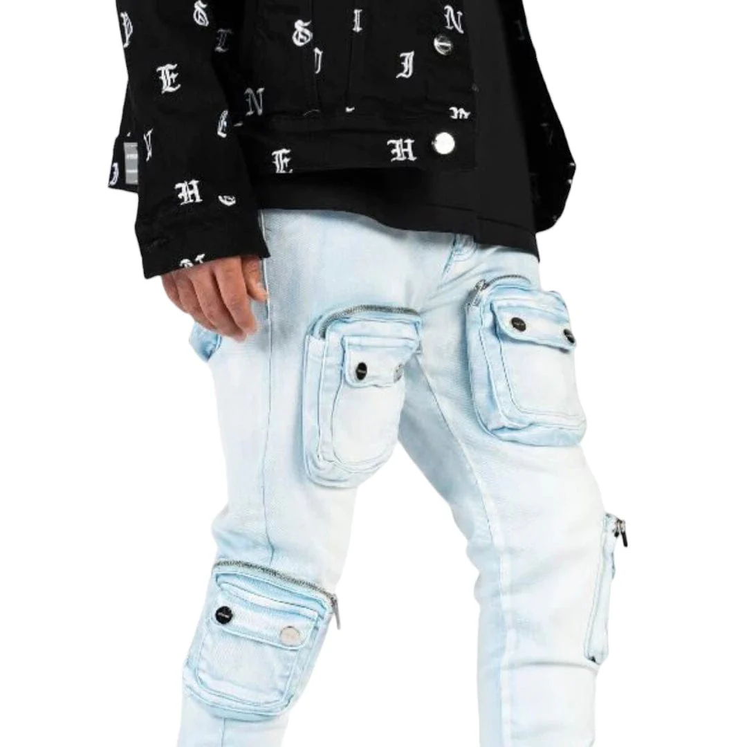Pheelings "Journey To Greatness" Cargo Flare Stack Denim (Sky Blue/Sand) - Image 4