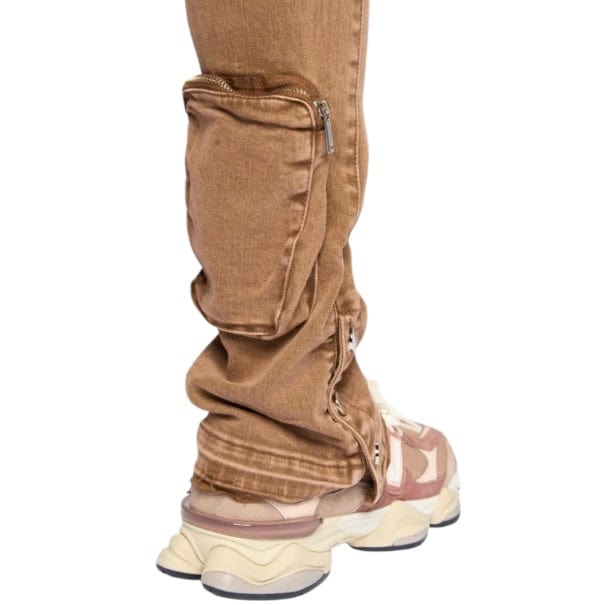 Pheelings "Journey To Greatness" Cargo Flare Stacked Denim (Brown) - Image 11