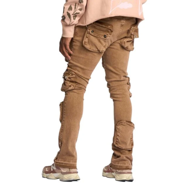 Pheelings "Journey To Greatness" Cargo Flare Stacked Denim (Brown) - Image 4