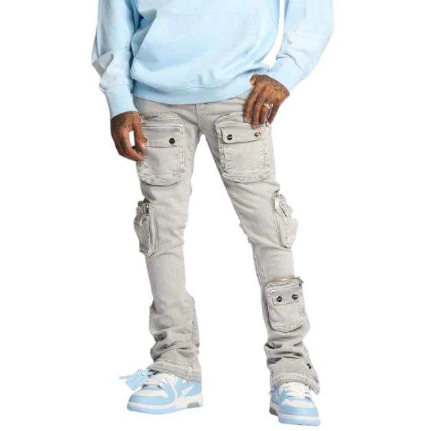 Pheelings "Journey To Greatness" Cargo Flare Stacked Denim (Cold Grey) - Image 2