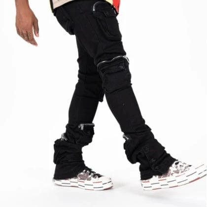 Pheelings "Journey To Greatness" Cargo Flare Stacked Denim (Jet Black) - Image 10