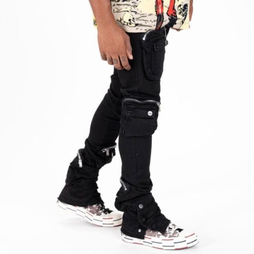 Pheelings "Journey To Greatness" Cargo Flare Stacked Denim (Jet Black) - Image 3