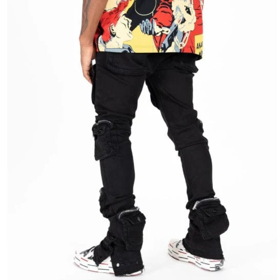 Pheelings "Journey To Greatness" Cargo Flare Stacked Denim (Jet Black) - Image 4