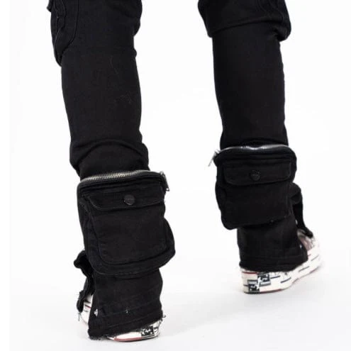 Pheelings "Journey To Greatness" Cargo Flare Stacked Denim (Jet Black) - Image 5