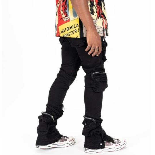 Pheelings "Journey To Greatness" Cargo Flare Stacked Denim (Jet Black) - Image 6