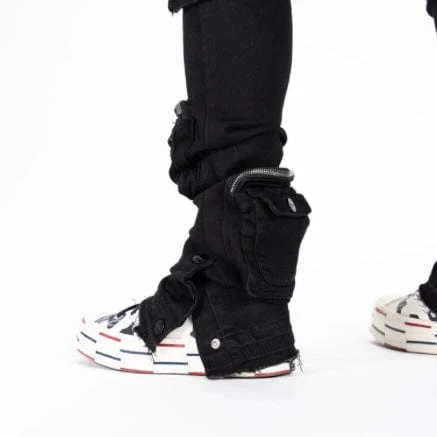 Pheelings "Journey To Greatness" Cargo Flare Stacked Denim (Jet Black) - Image 8