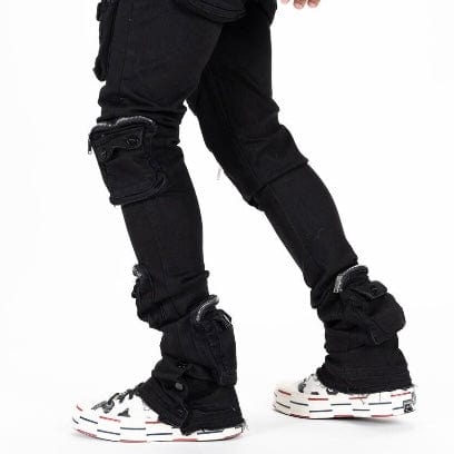 Pheelings "Journey To Greatness" Cargo Flare Stacked Denim (Jet Black) - Image 9
