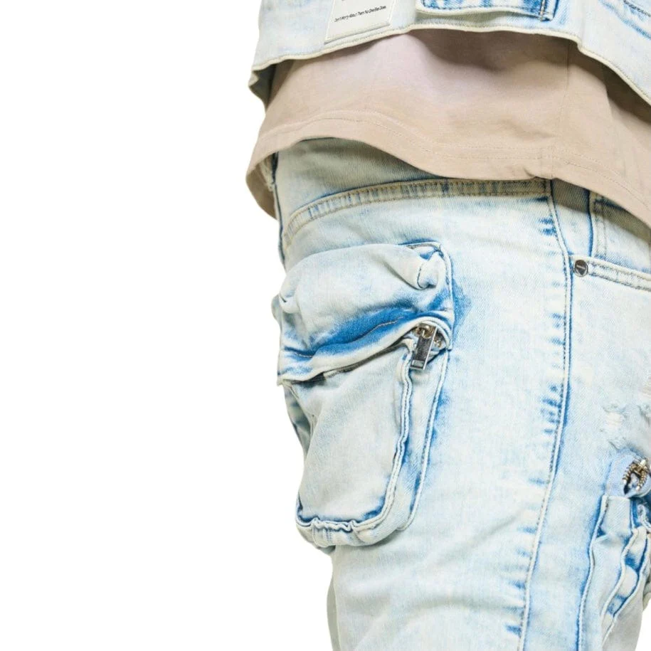 Pheelings "Journey To Greatness" Cargo Flare Stacked Denim (Light Blue) - Image 11
