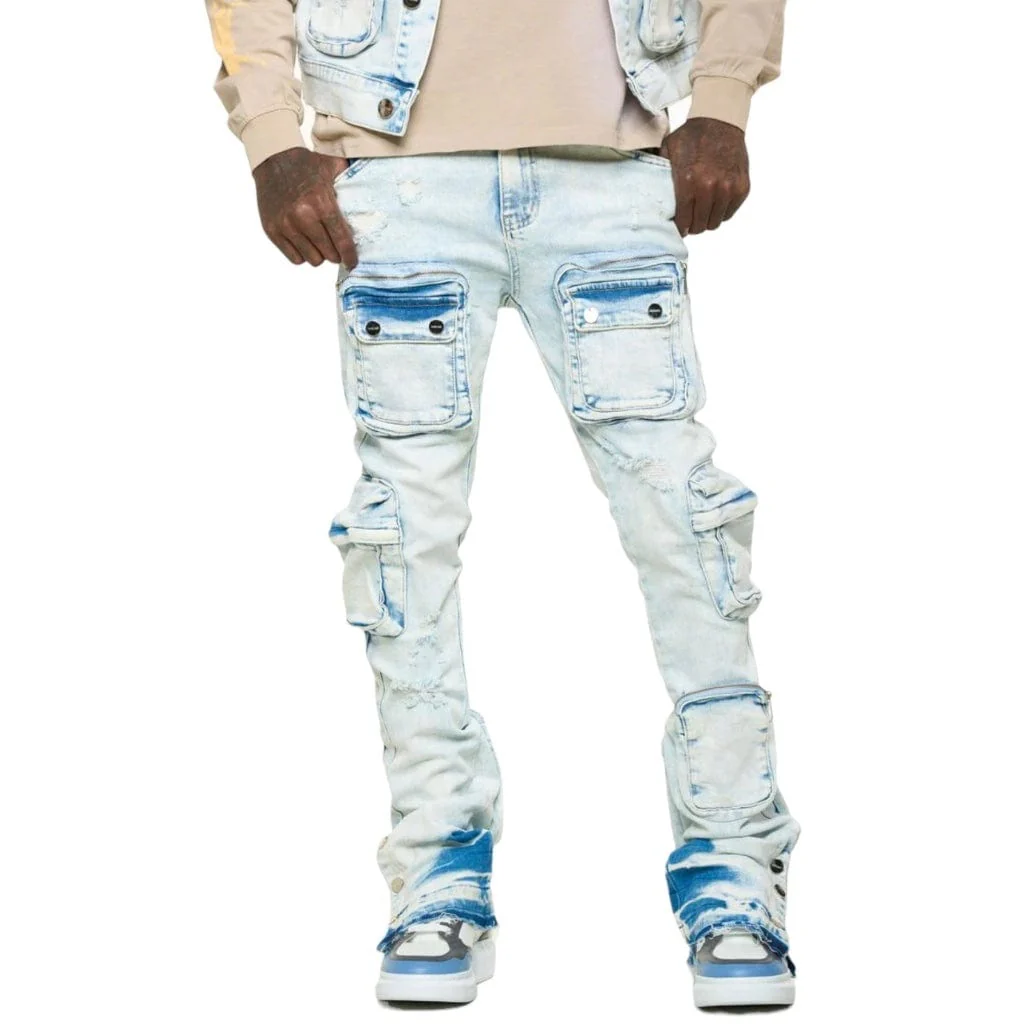 Pheelings "Journey To Greatness" Cargo Flare Stacked Denim (Light Blue) - Image 4