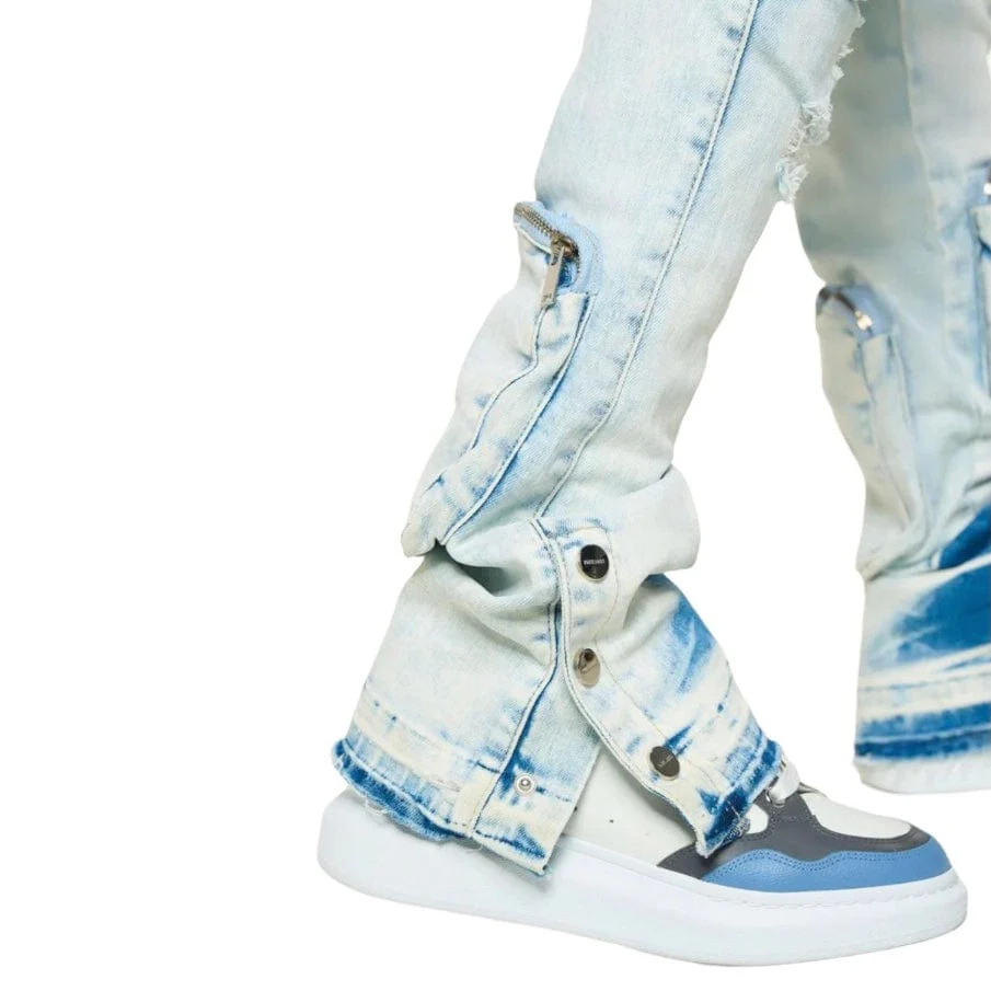 Pheelings "Journey To Greatness" Cargo Flare Stacked Denim (Light Blue) - Image 9