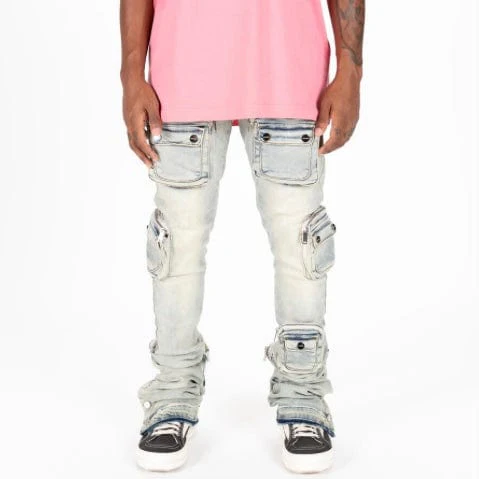 Pheelings "Journey To Greatness" Cargo Flare Stacked Denim (Light Sand Blue)