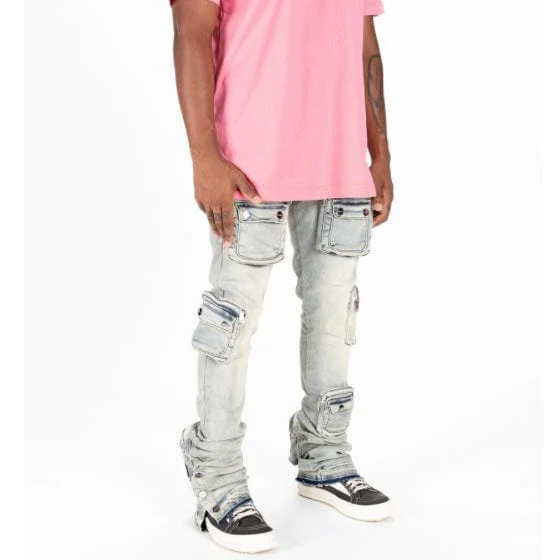 Pheelings "Journey To Greatness" Cargo Flare Stacked Denim (Light Sand Blue) - Image 2