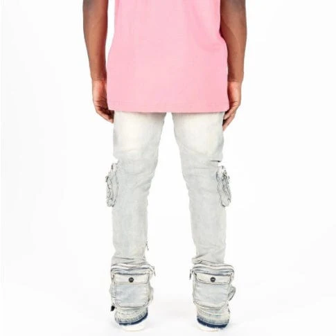Pheelings "Journey To Greatness" Cargo Flare Stacked Denim (Light Sand Blue) - Image 3