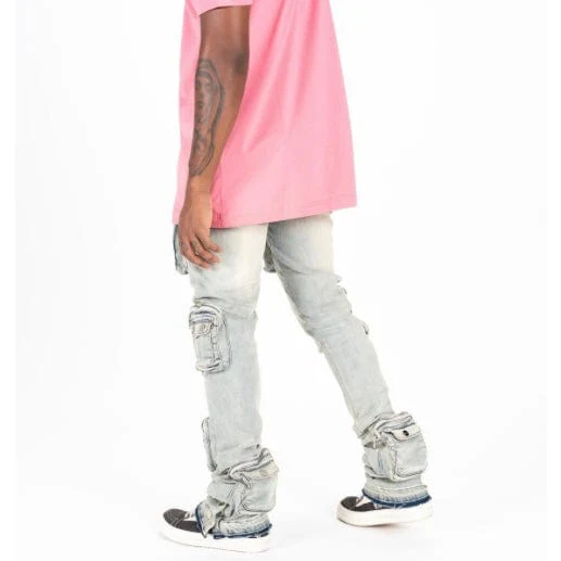 Pheelings "Journey To Greatness" Cargo Flare Stacked Denim (Light Sand Blue) - Image 4