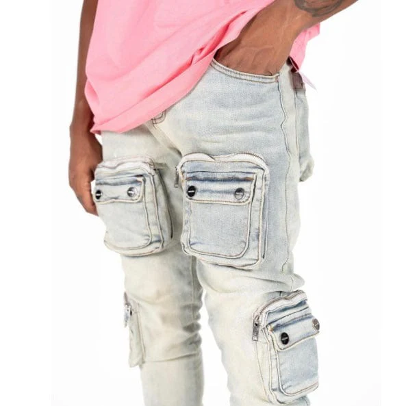 Pheelings "Journey To Greatness" Cargo Flare Stacked Denim (Light Sand Blue) - Image 5
