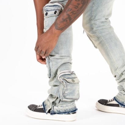 Pheelings "Journey To Greatness" Cargo Flare Stacked Denim (Light Sand Blue) - Image 7