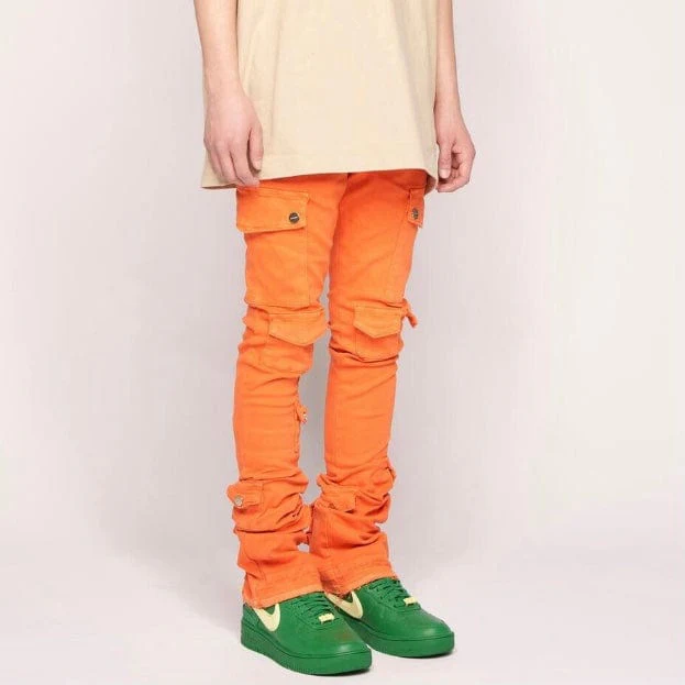 Pheelings My Pleasure Cargo Flare Stack Denim (Orange) - Image 2