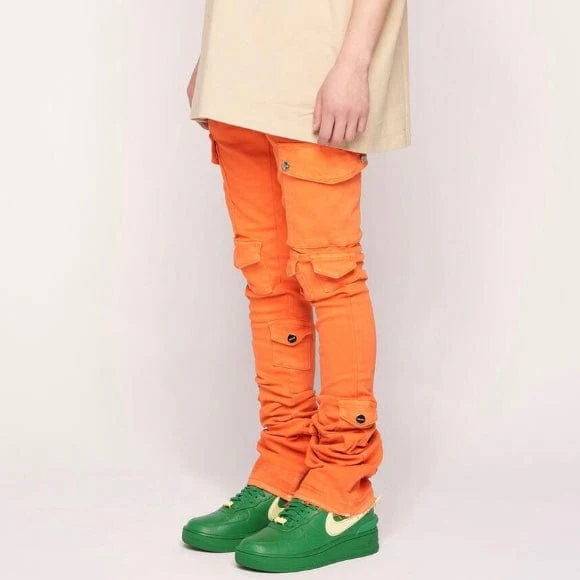Pheelings My Pleasure Cargo Flare Stack Denim (Orange) - Image 3