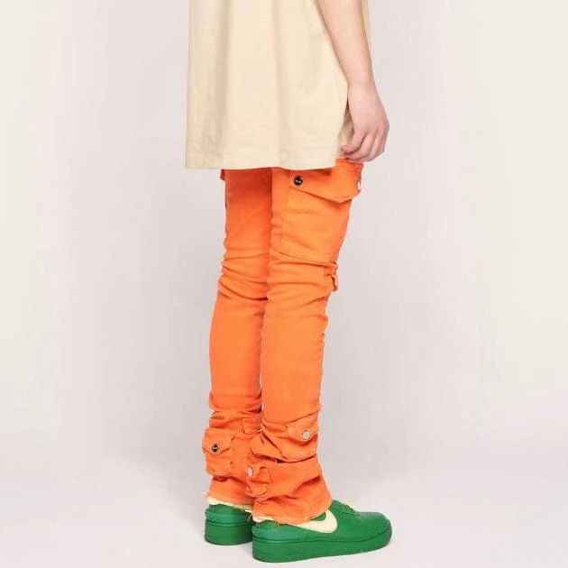 Pheelings My Pleasure Cargo Flare Stack Denim (Orange) - Image 4
