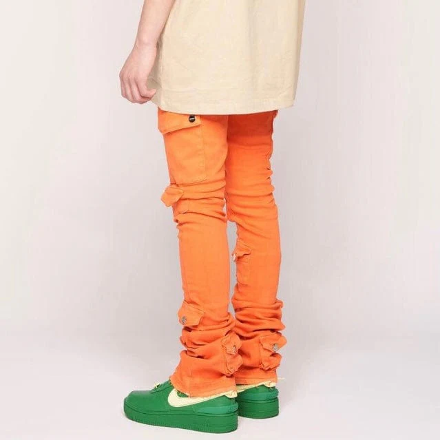 Pheelings My Pleasure Cargo Flare Stack Denim (Orange) - Image 5