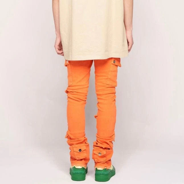 Pheelings My Pleasure Cargo Flare Stack Denim (Orange) - Image 6
