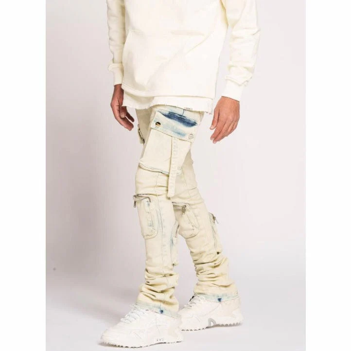 Pheelings Never Look Back Cargo Flare Stack Denim (Blue Acid Wash) - Image 2