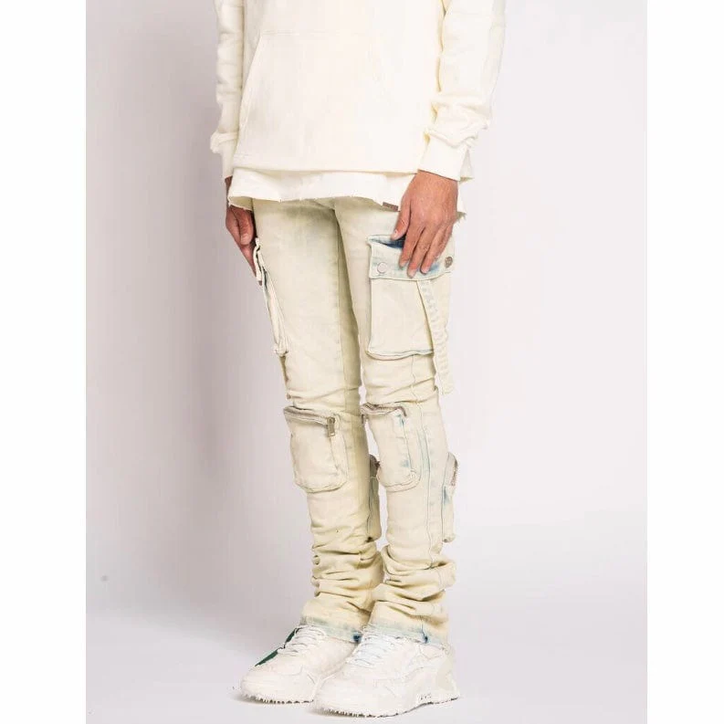 Pheelings Never Look Back Cargo Flare Stack Denim (Blue Acid Wash) - Image 3