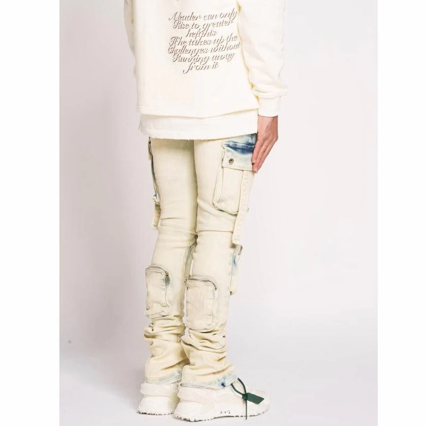 Pheelings Never Look Back Cargo Flare Stack Denim (Blue Acid Wash) - Image 4